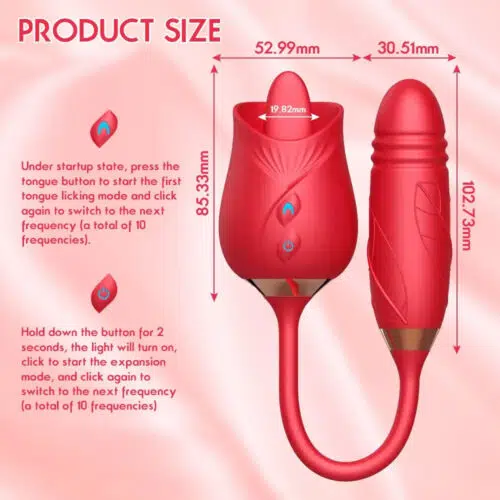 3 em 1 Au-Rose-Licking Rose Toy com Dildo Vermelho Tamanho do Produto Adulto Luxo