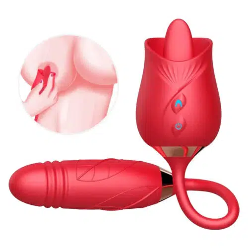 3 em 1 Au-Rose-Licking Rose Toy com Dildo Red Destaque Produto Adulto Luxo