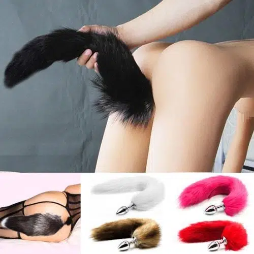 Stainless Steel Fox Tail Anal Butt Plug (Black) Adult Luxury