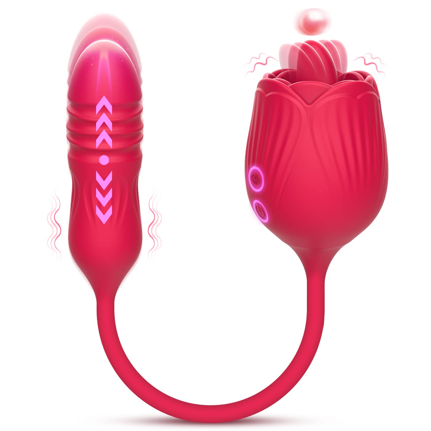 Rosa Vibrador de brinquedo para mulheres, Clitoris lambendo vibrador com empuxo & Vibrating Butt Plug, Krumppo atualizado 4 em 1 mamilo massageador Clitoris estimulador vibrador anal